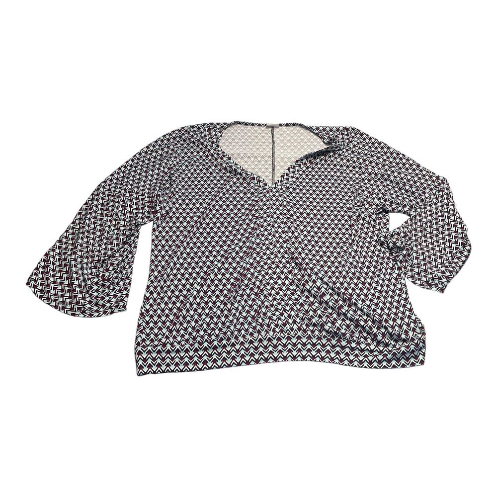 Lascana Blouse Top Women's 8/10 Multicolor Chevron Viscose V-Neck Flare Sleeve - Picture 1 of 8